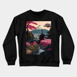 Serene Mount Fuji Sunset - Peaceful River Scenery Crewneck Sweatshirt